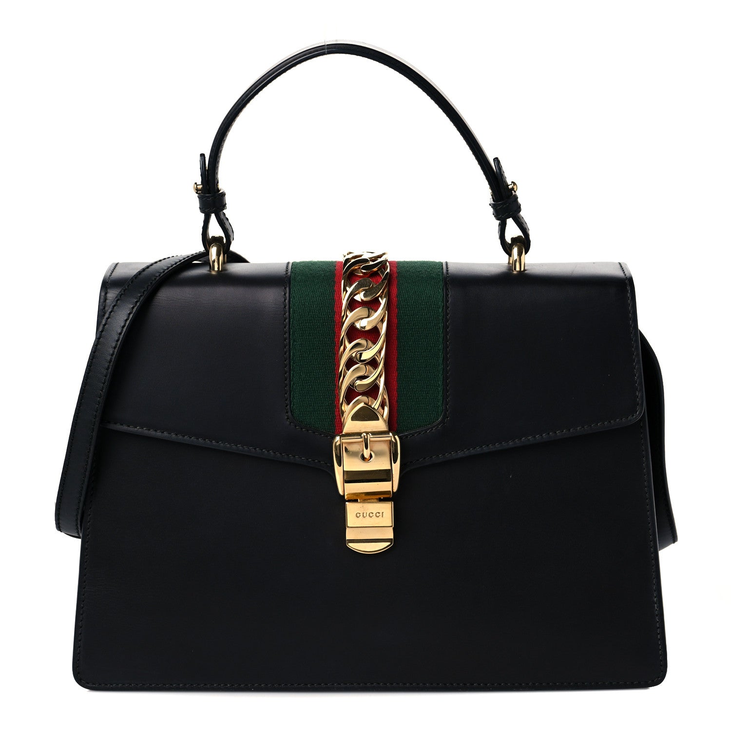 Gucci Calfskin Medium Sylvie Top Handle Bag Black 1 of 11