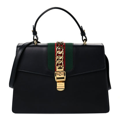 Gucci Calfskin Medium Sylvie Top Handle Bag Black 1 of 11