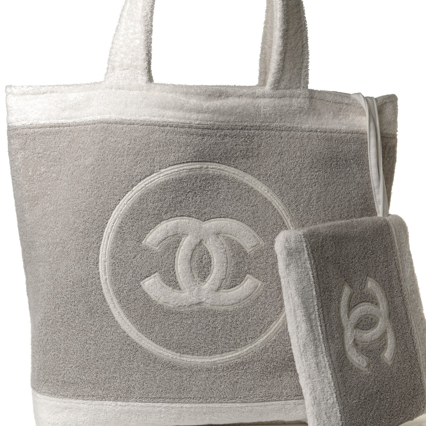 Terry Cotton CC Beach Tote Towel Set Beige White