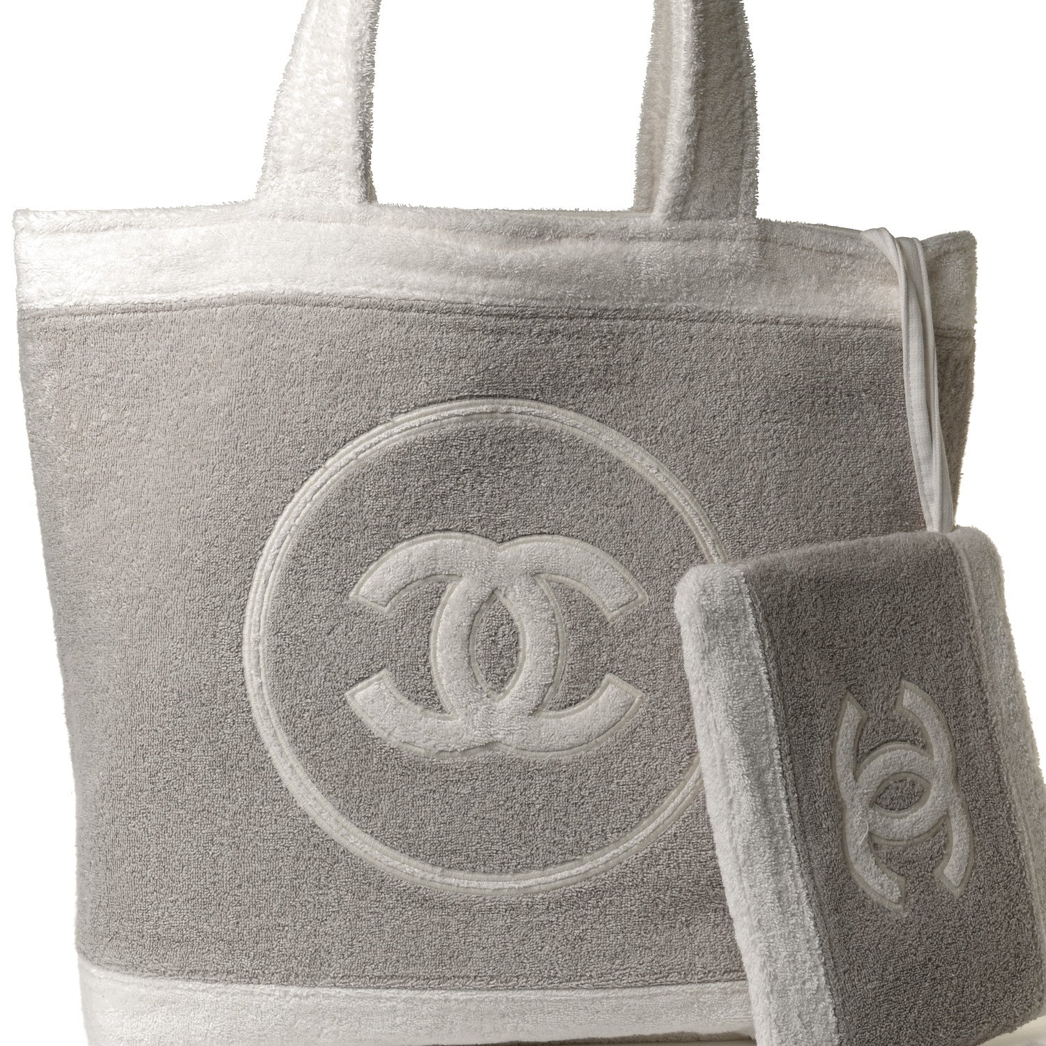Chanel Terry Cotton CC Beach Tote Towel Set Beige White 9 of 13
