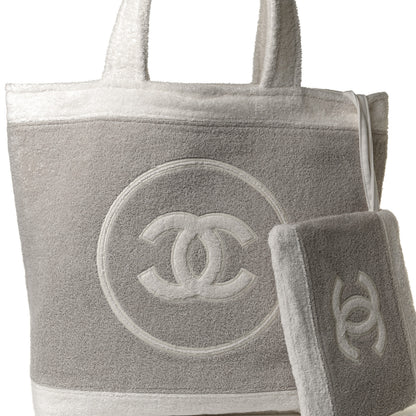 Chanel Terry Cotton CC Beach Tote Towel Set Beige White 9 of 13
