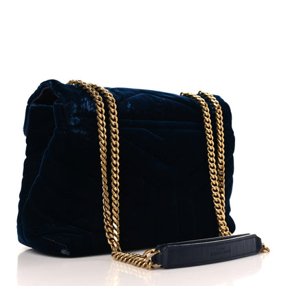 Saint Laurent Velvet Y Quilted Monogram Small Loulou Chain Satchel Dark Ottanio 3 of 10