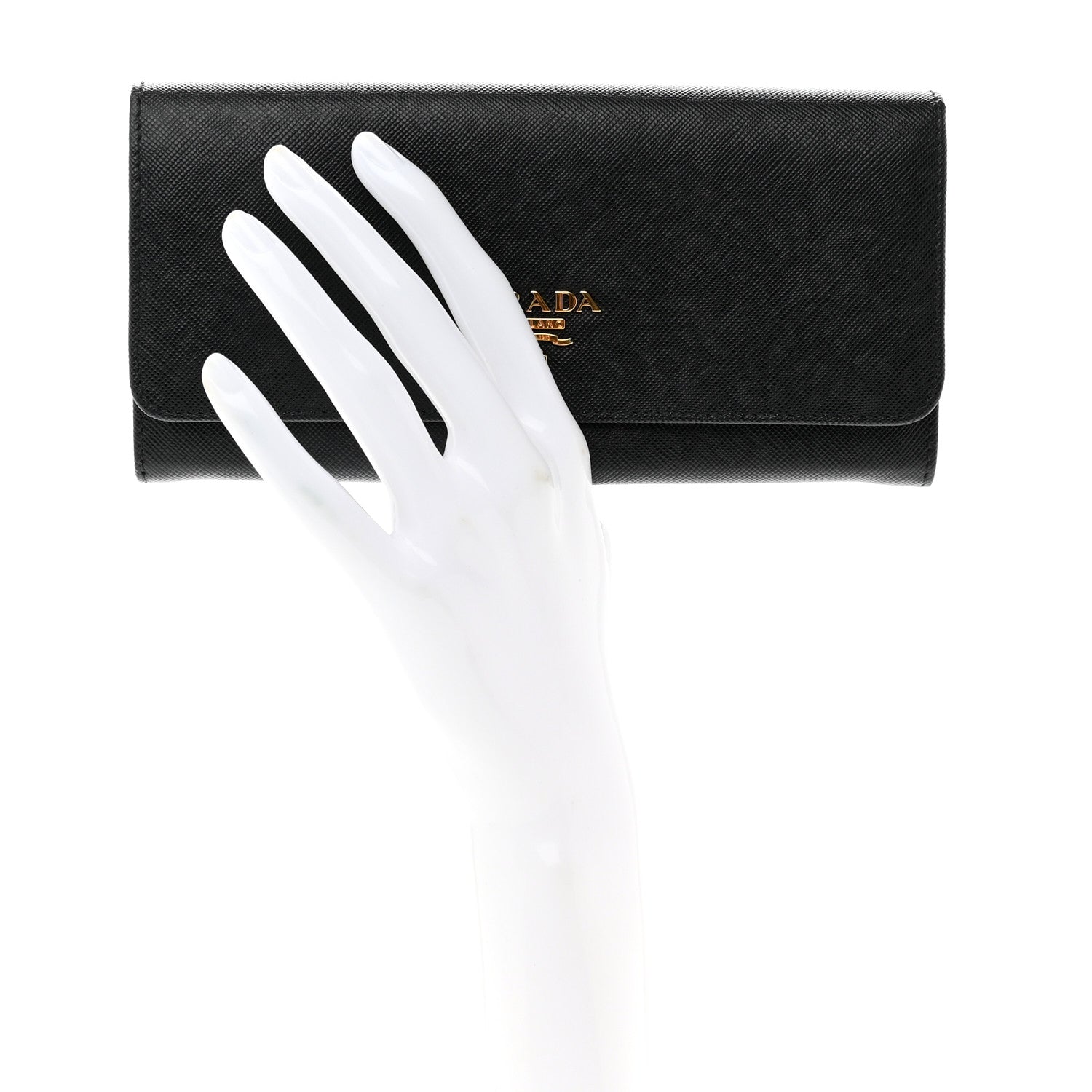 Prada Saffiano Metal Continental Flap Wallet Black 2 of 8