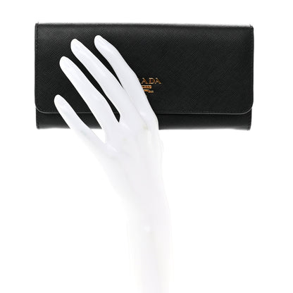 Prada Saffiano Metal Continental Flap Wallet Black 2 of 8