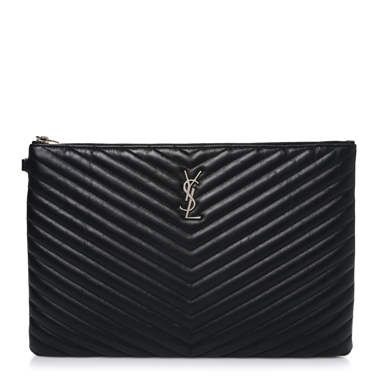 Calfskin Matelasse Chevron Monogram Document Holder Black