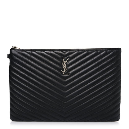 Saint Laurent Calfskin Matelasse Chevron Monogram Document Holder Black 1 of 7
