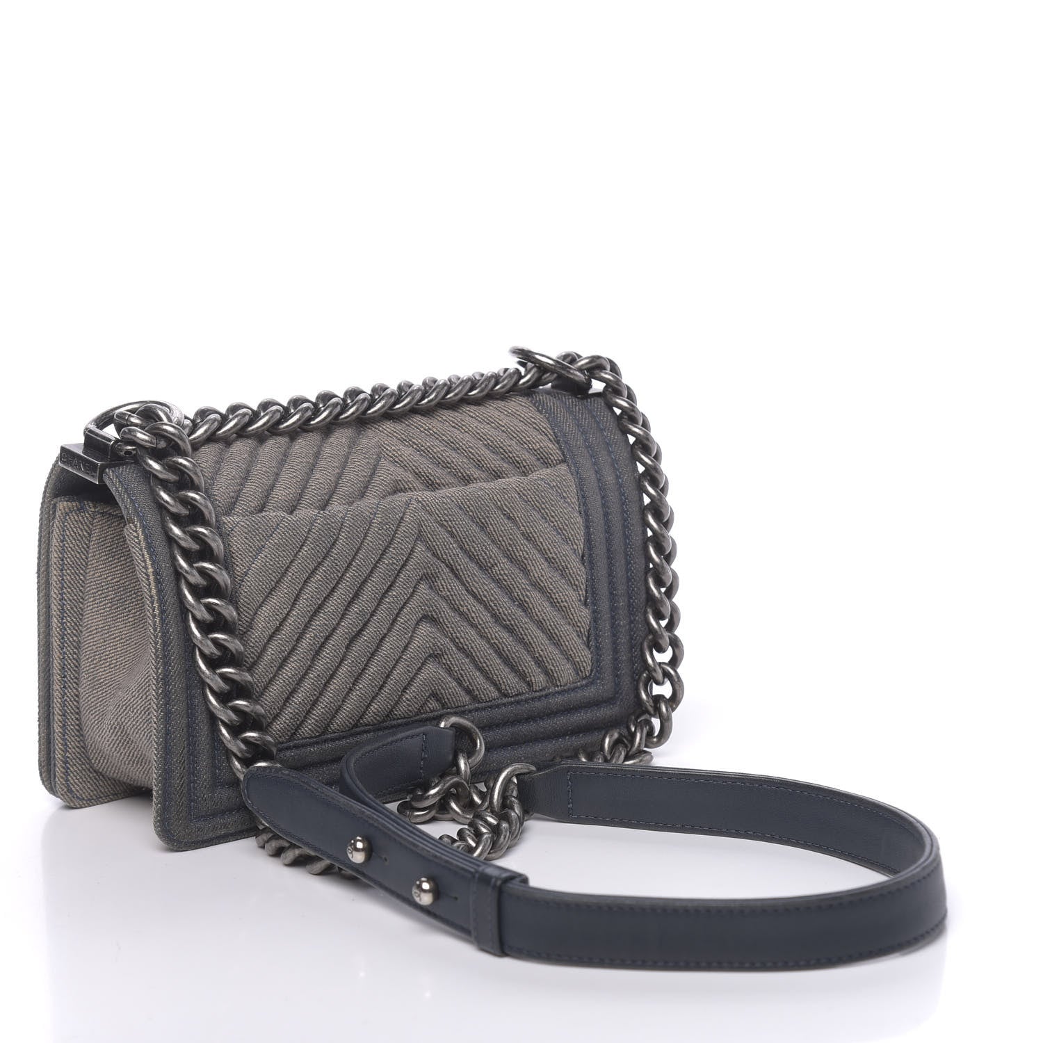 Chanel Denim Chevron Small Boy Flap Blue 3 of 16