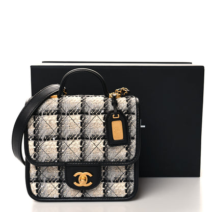 Chanel Tweed Calfskin School Memory Mini Top Handle Flap Ecru Grey Beige Black 11 of 11
