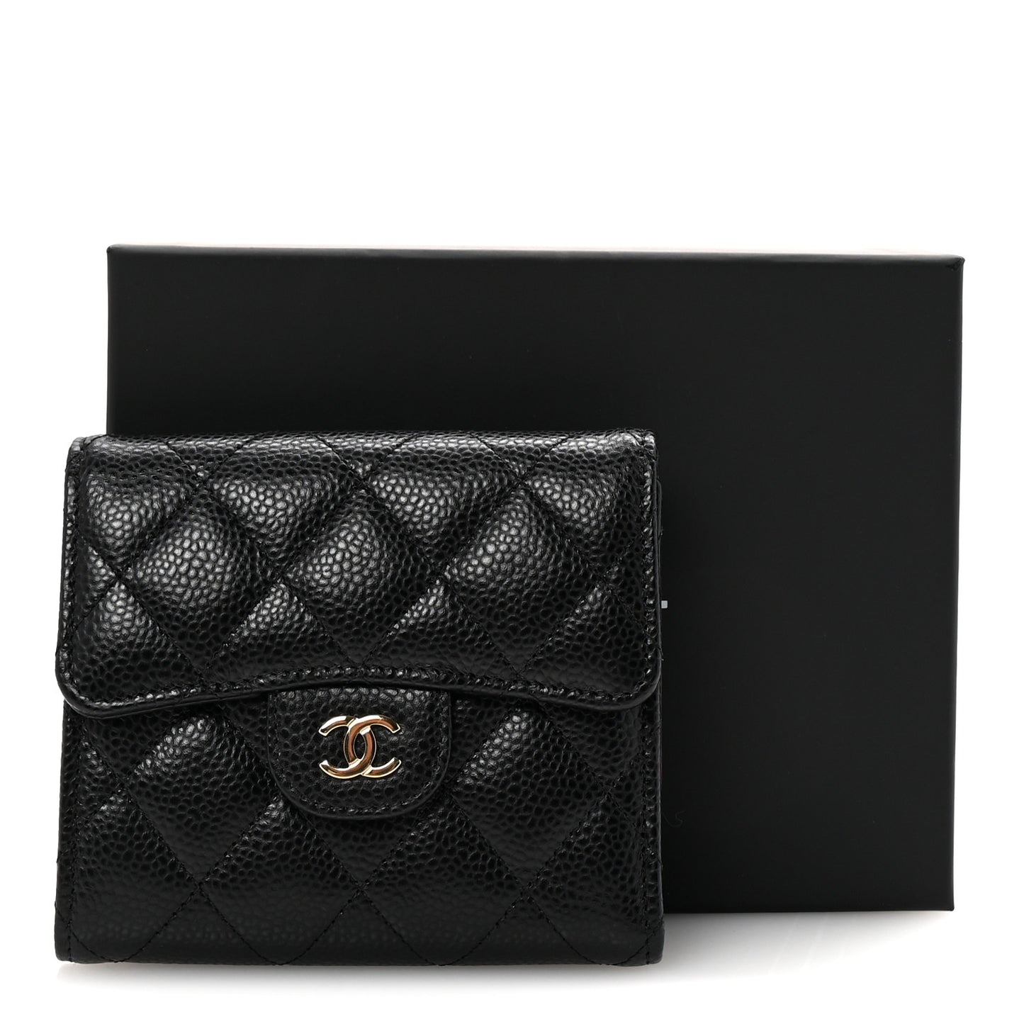 Caviar Quilted Compact Flap Wallet Black