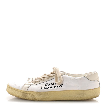 Saint Laurent Distressed Canvas Court Classic Sneakers 39 Panna 1 of 9