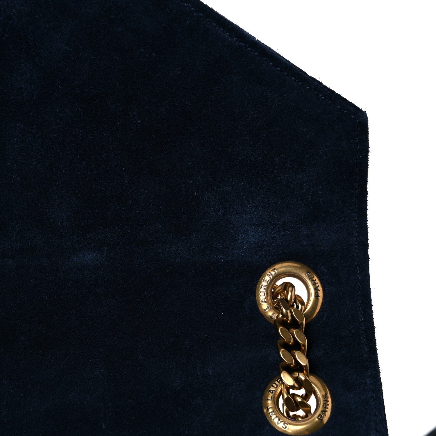 Saint Laurent Suede Mixed Matelasse Triquilt Large Monogram Envelope Satchel Navy Blue 12 of 17