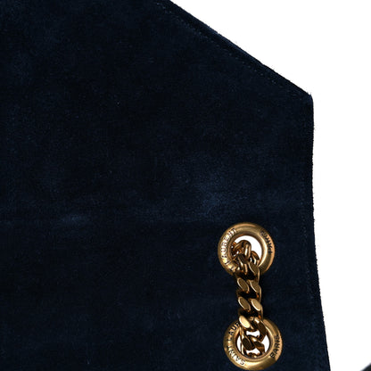 Saint Laurent Suede Mixed Matelasse Triquilt Large Monogram Envelope Satchel Navy Blue 12 of 17