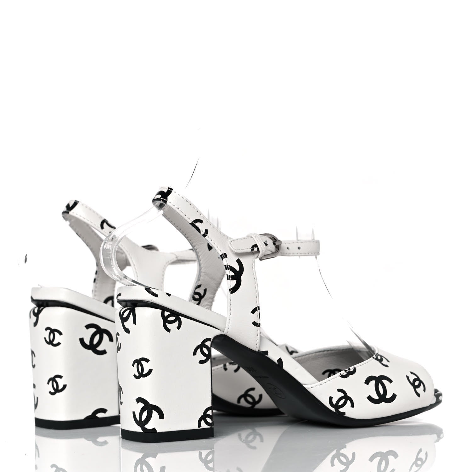 Chanel Lambskin Printed Coco Beach Sandals 37 White Black 4 of 10