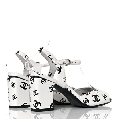 Chanel Lambskin Printed Coco Beach Sandals 37 White Black 4 of 10