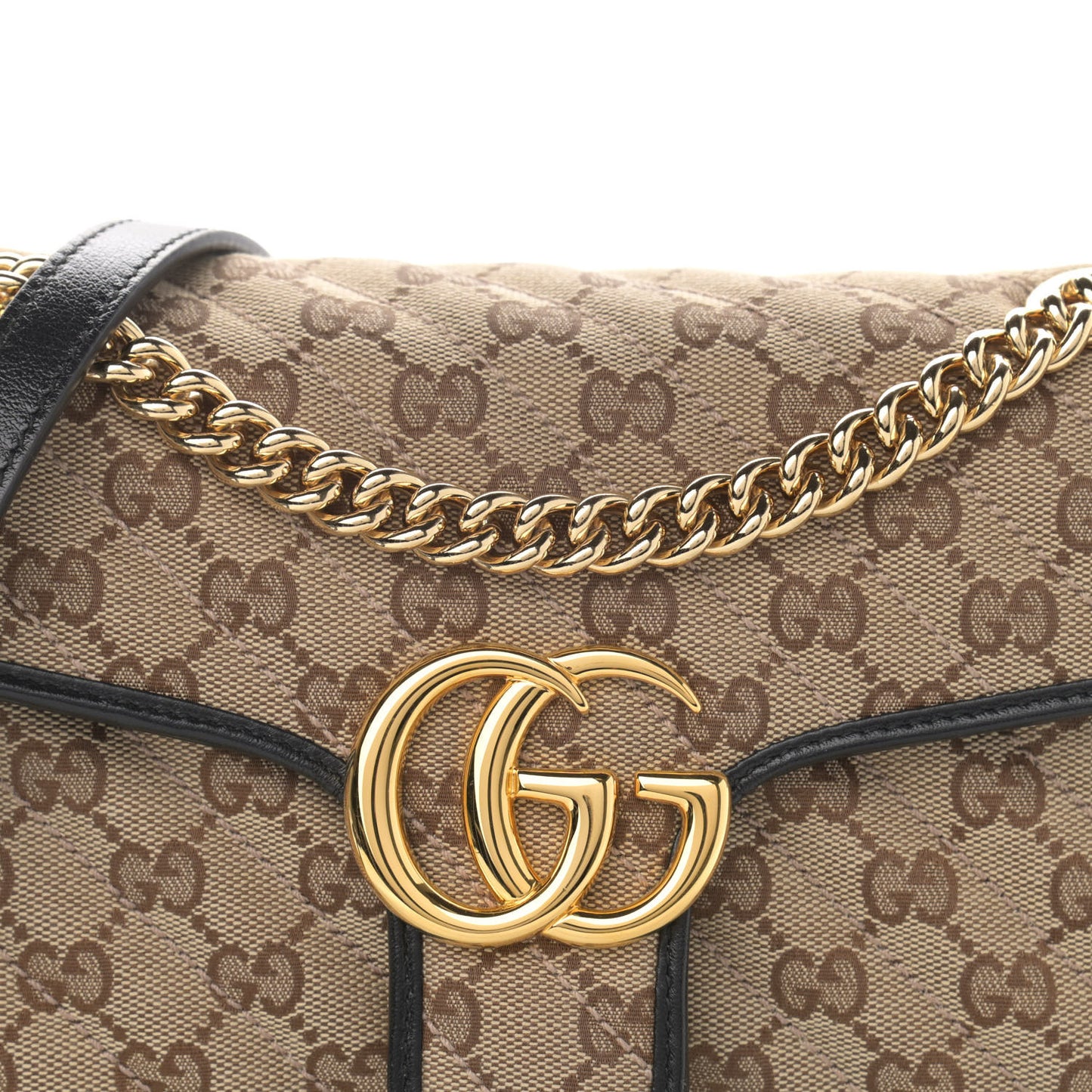 Monogram Matelasse Diagonal Small GG Marmont Shoulder Bag Beige Black