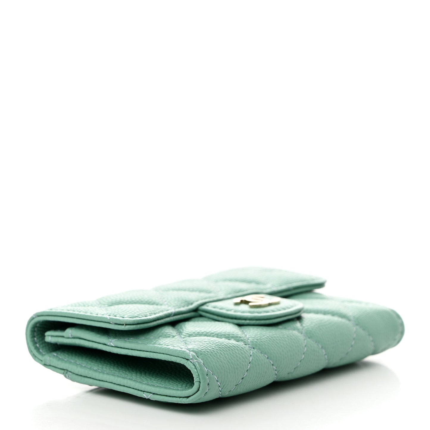 Caviar Quilted Flap Card Holder Wallet Light Green