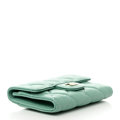 Chanel Caviar Quilted Flap Card Holder Wallet Light Green 4 of 8