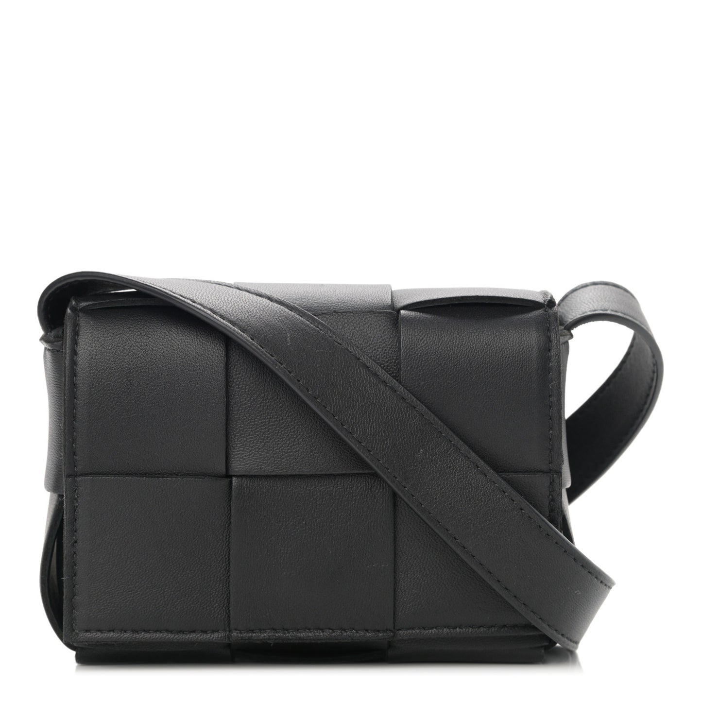 Lambskin Maxi Intrecciato Extra Mini Cassette Crossbody Bag Black