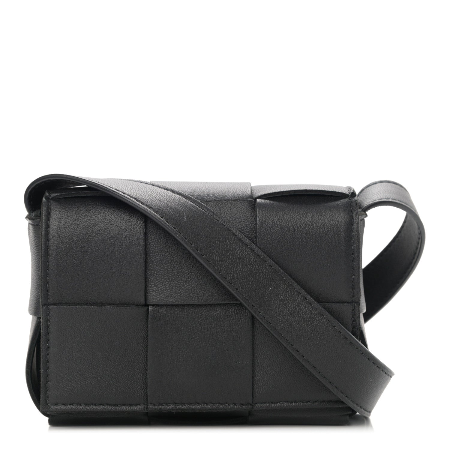 Bottega Veneta Lambskin Maxi Intrecciato Extra Mini Cassette Crossbody Bag Black 1 of 13