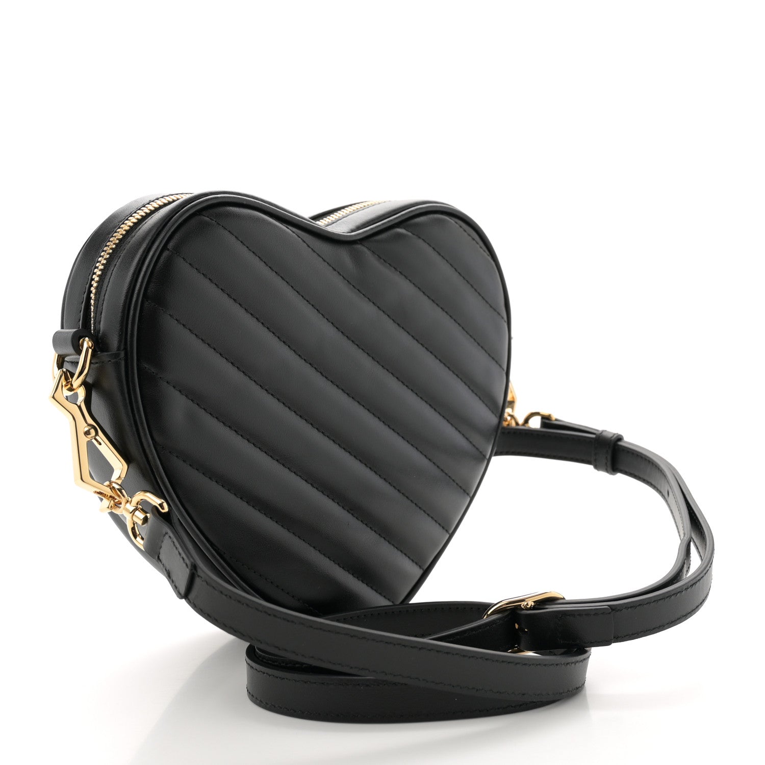 Gucci Calfskin Matelasse Diagonal Mini Interlocking G Heart Shoulder Bag Black 3 of 10
