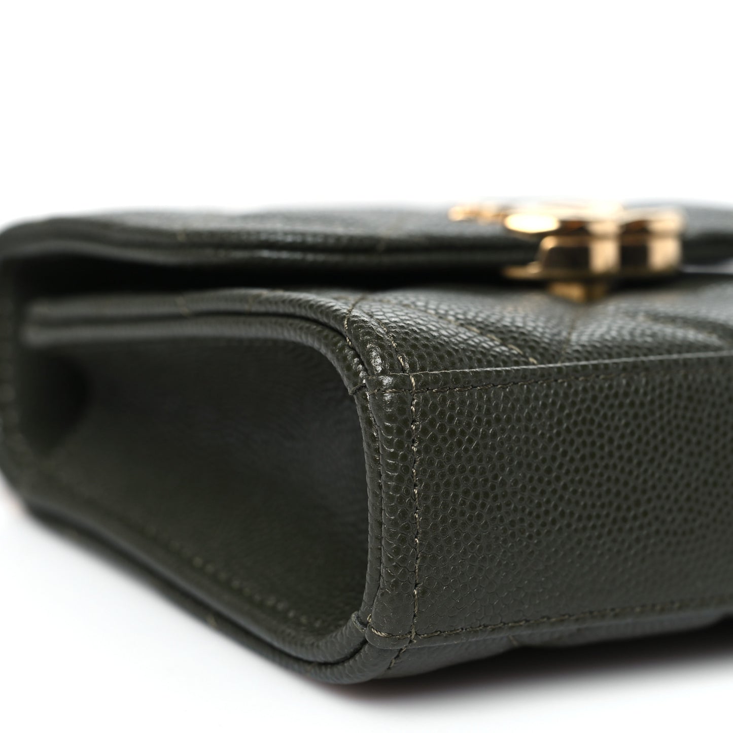 Caviar Quilted Coco First Clutch With Chain Khaki