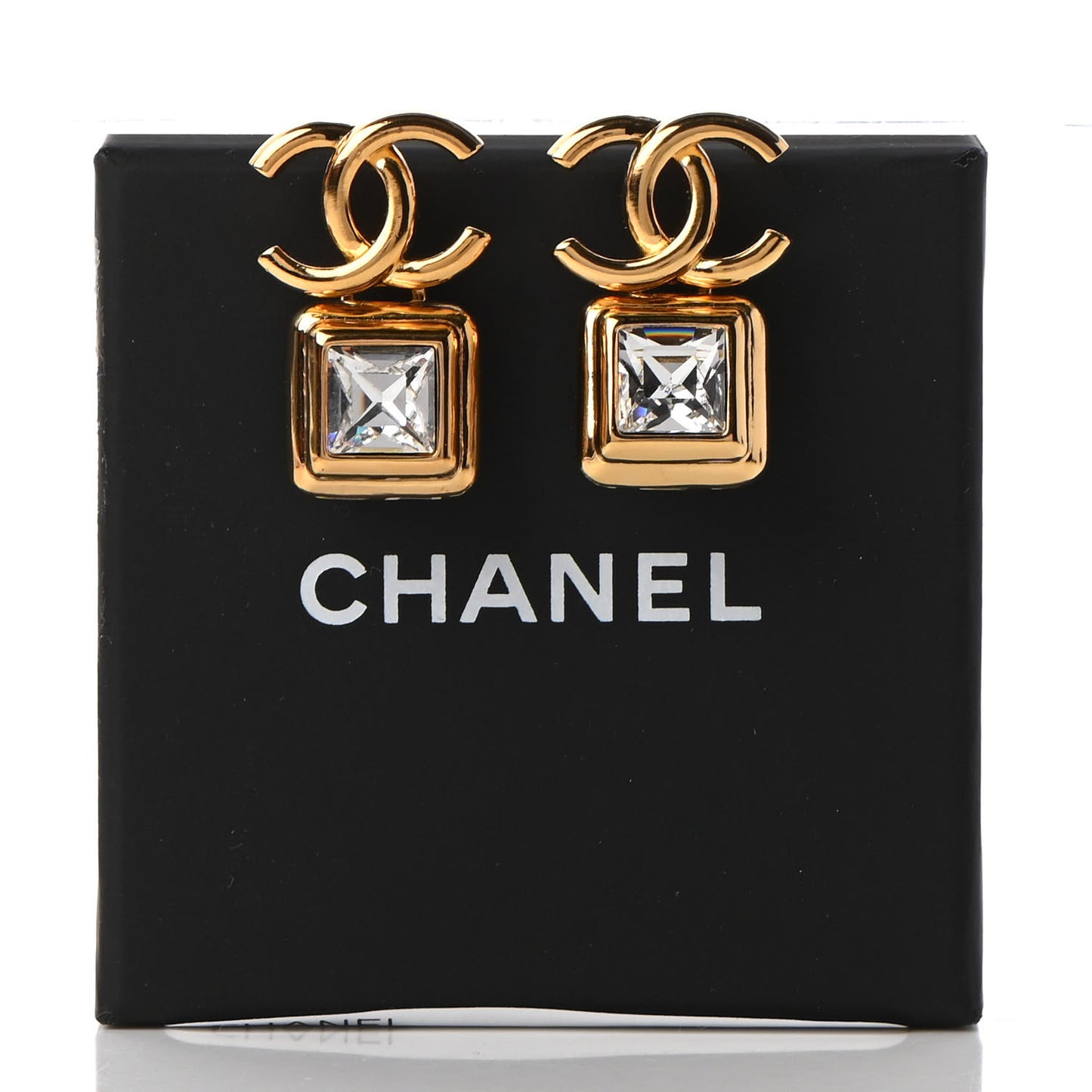 Large Crystal CC Drop Earrings Gold