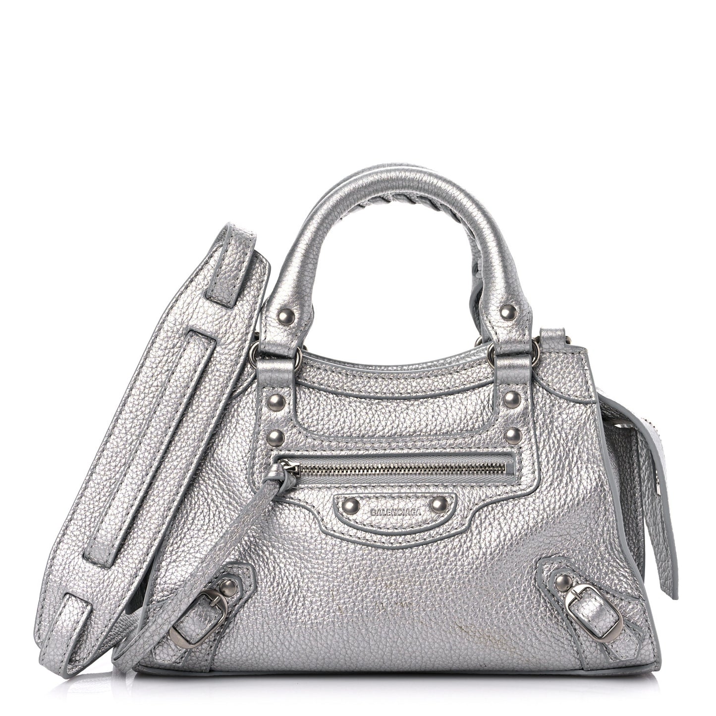 Metallic Grained Calfskin Neo Classic Silver Hardware Mini City Silver