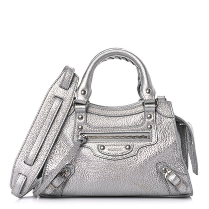 Balenciaga Metallic Grained Calfskin Neo Classic Silver Hardware Mini City Silver 1 of 10