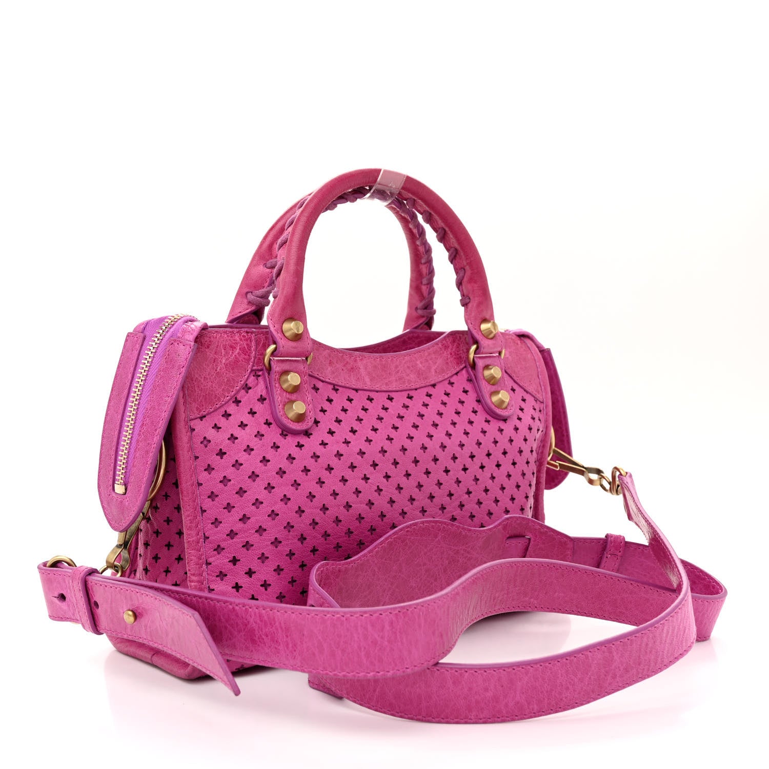 Balenciaga Agneau Laser Cut Cross Classic Gold Hardware Mini City Cyclamen 3 of 14