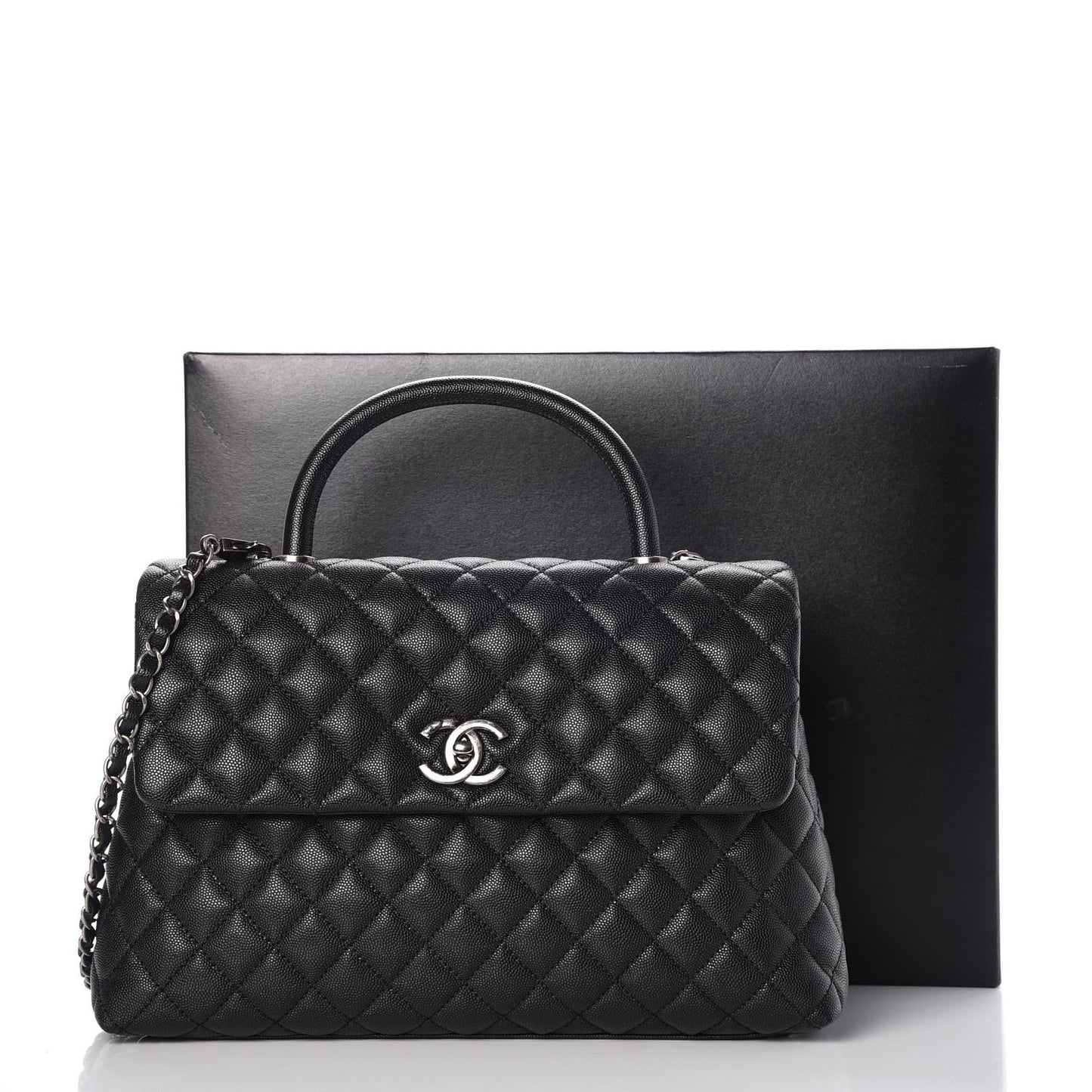 Caviar Quilted Medium Coco Handle Flap Black