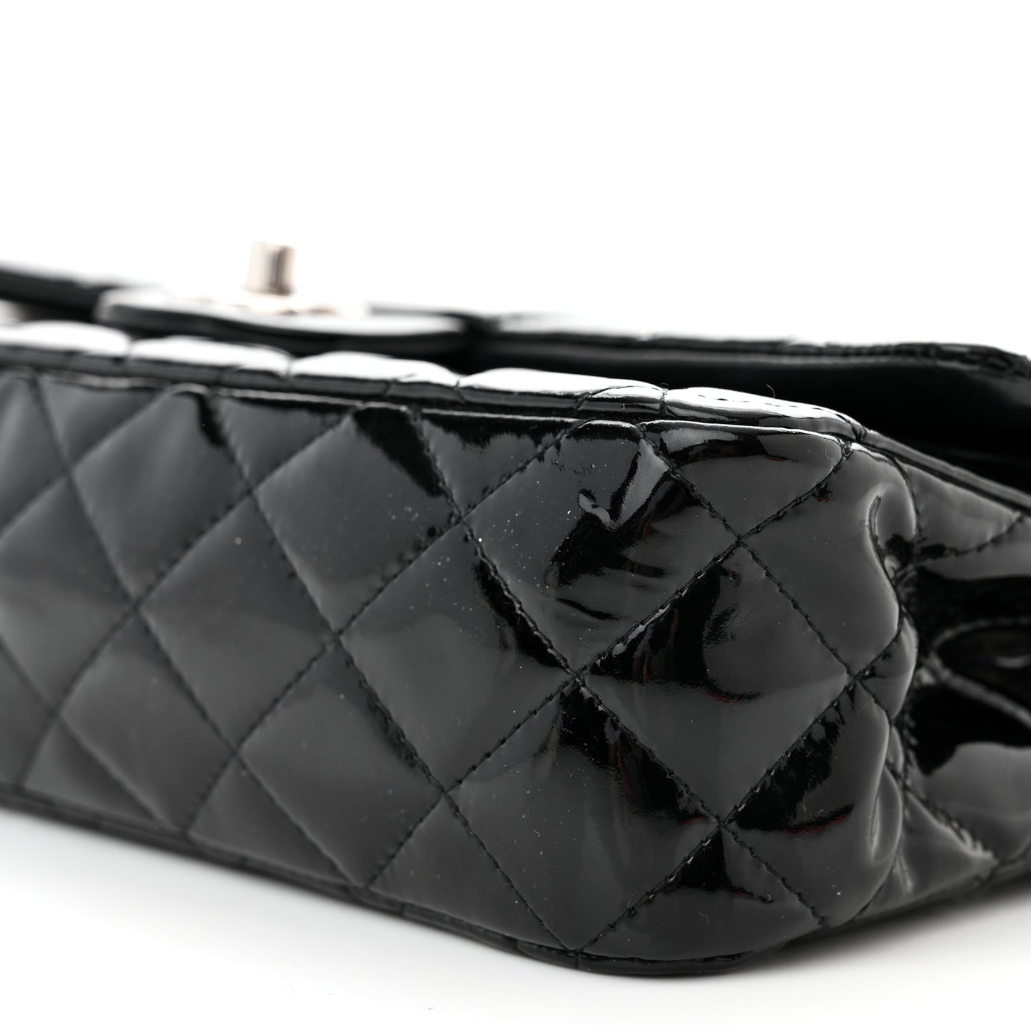Patent Quilted Medium Double Flap Black