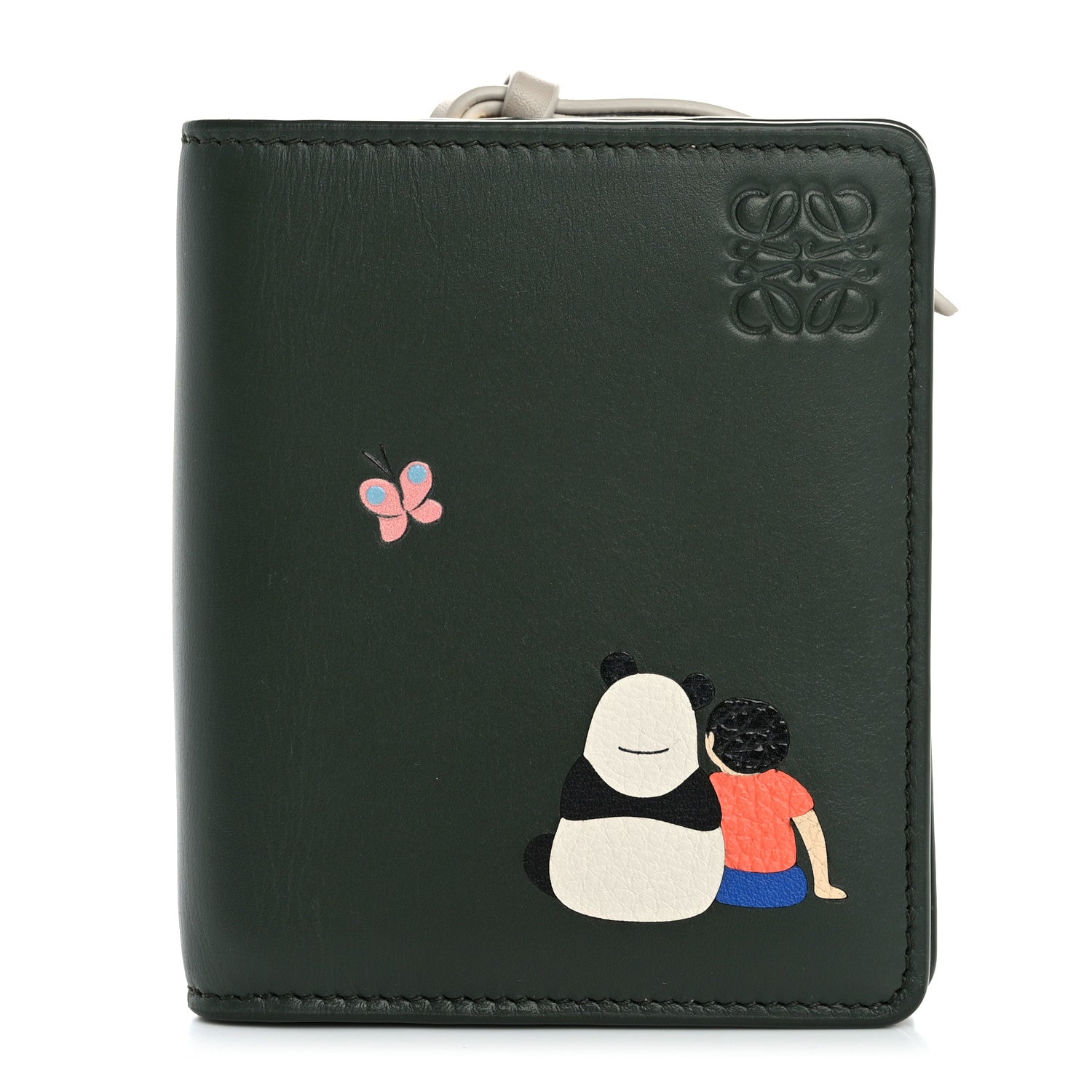 Loewe X SUNA FUJITA Satin Calfskin Panda Compact Zip Wallet Bottle Green 1 of 8