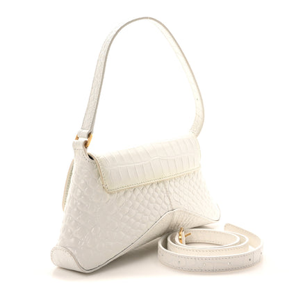 Balenciaga Shiny Super Supple Calfskin Crocodile Embossed Small XX Flap Stretch Bag White 3 of 9