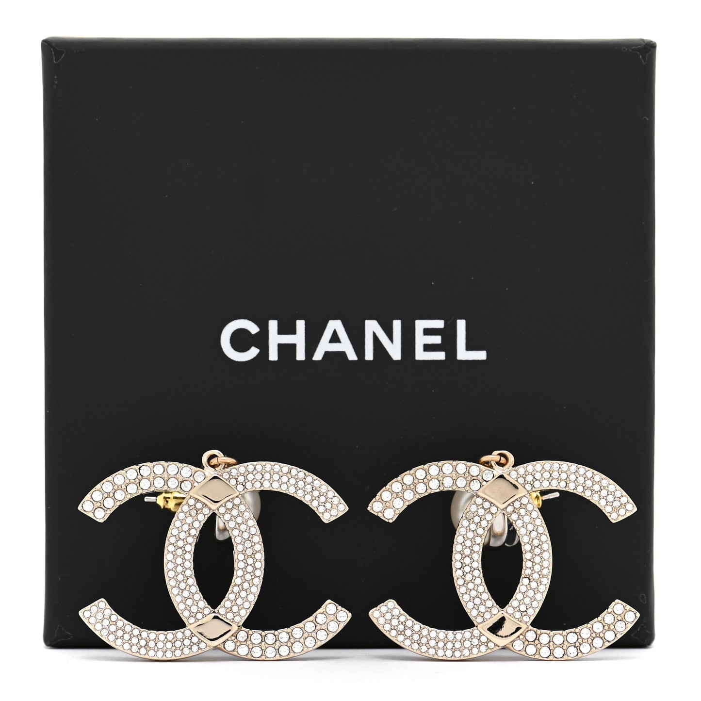 Crystal Pearl CC Drop Earrings Gold Silver
