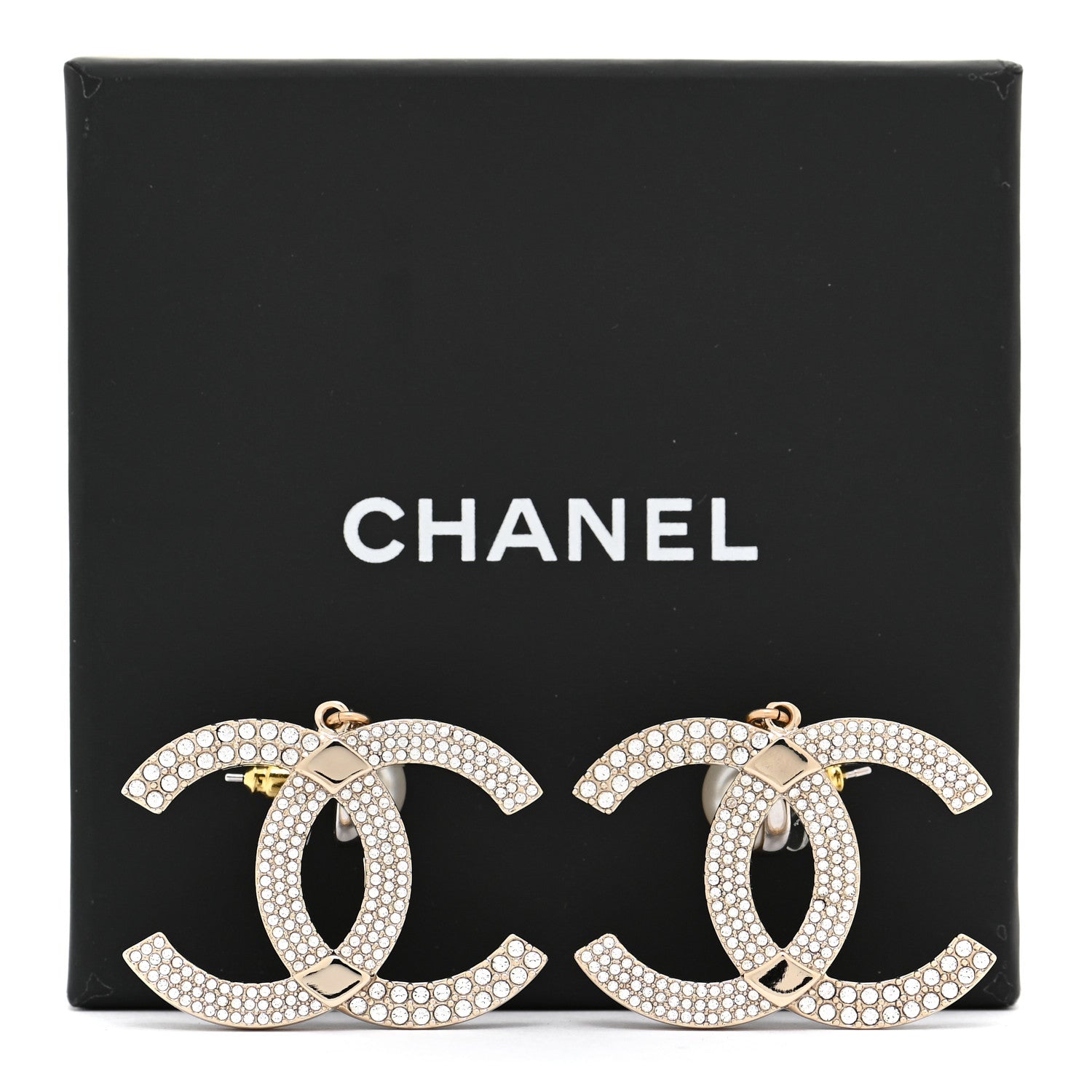 Chanel Crystal Pearl CC Drop Earrings Gold Silver 5 of 5