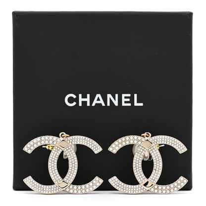 Chanel Crystal Pearl CC Drop Earrings Gold Silver 5 of 5