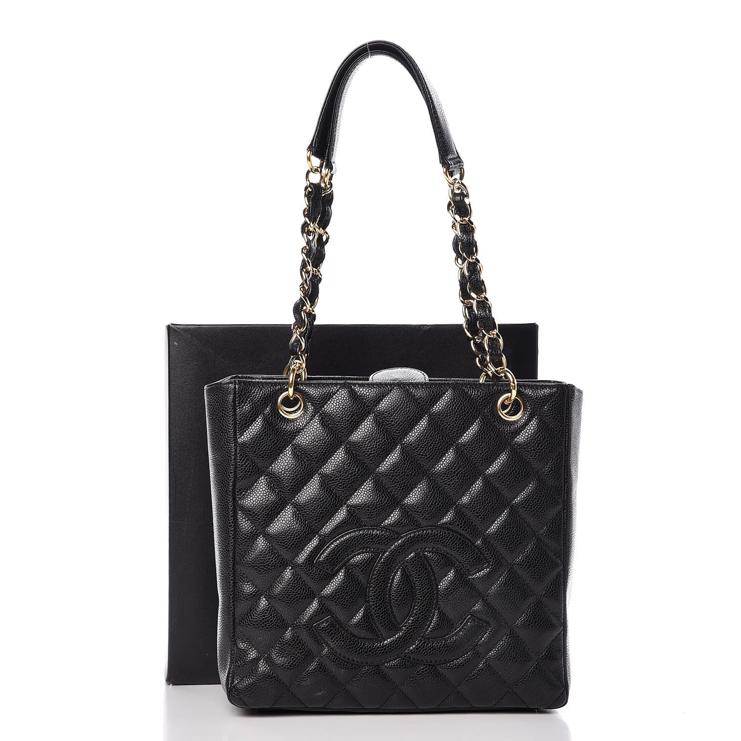 Caviar Quilted Petit Shopping Tote PST Black