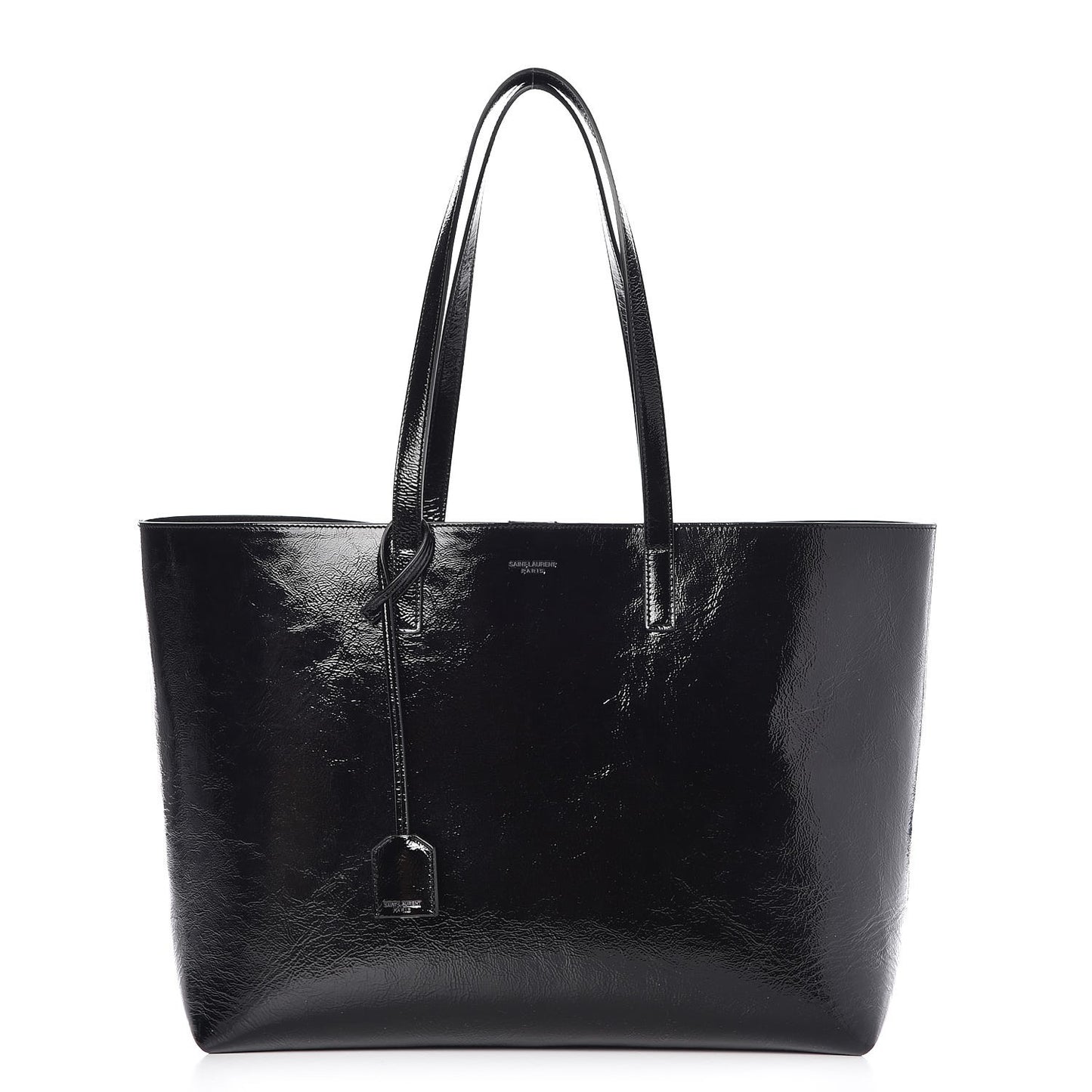 Patent Calfskin Large Shopping Tote Black