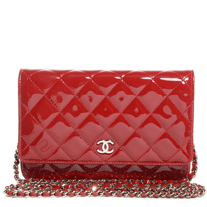 Chanel Patent Quilted Wallet On Chain WOC Red 1 of 8