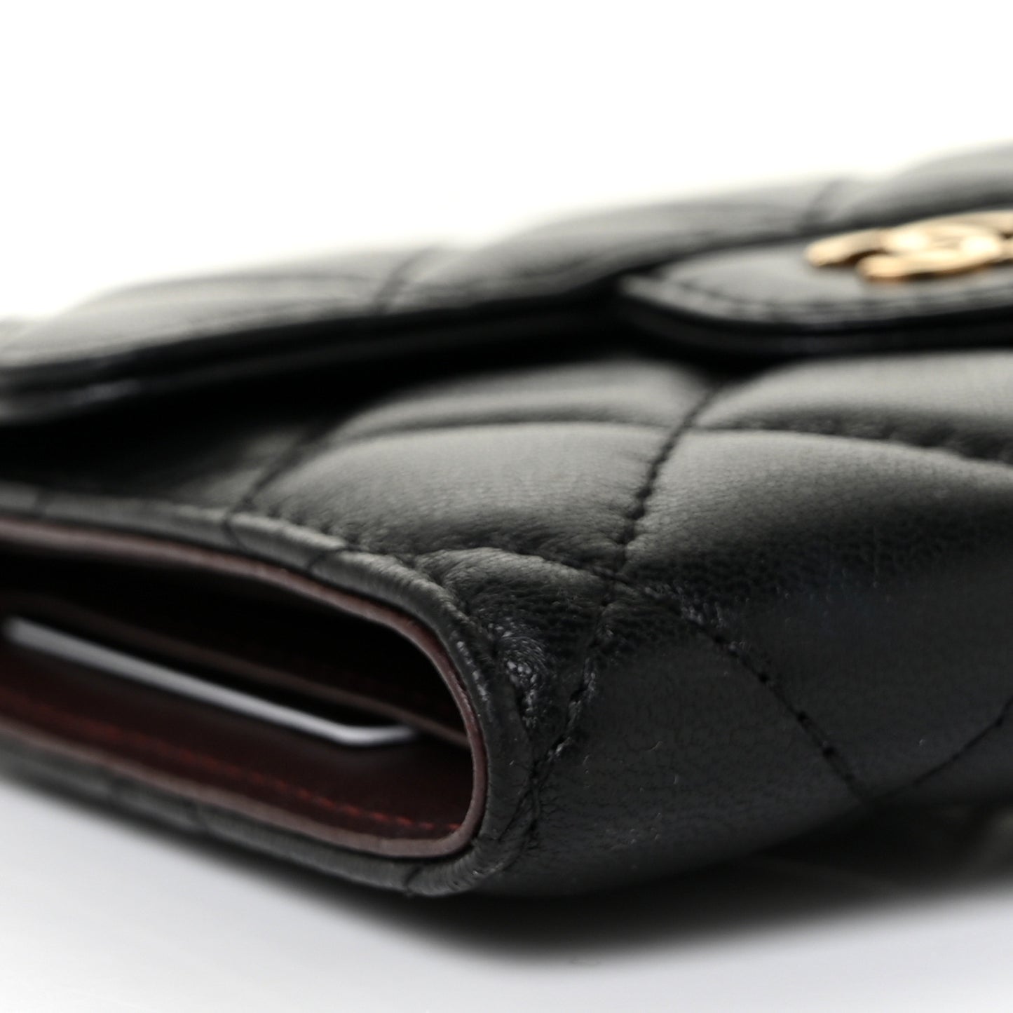 Lambskin Quilted Compact Flap Wallet Black