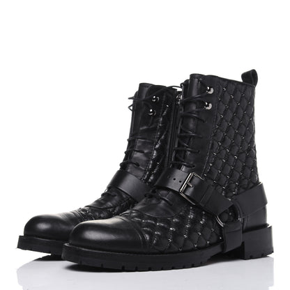 Valentino Garavani Crackled Lambskin Rockstud Spike 20mm Combat Boots 37.5 Black 3 of 15