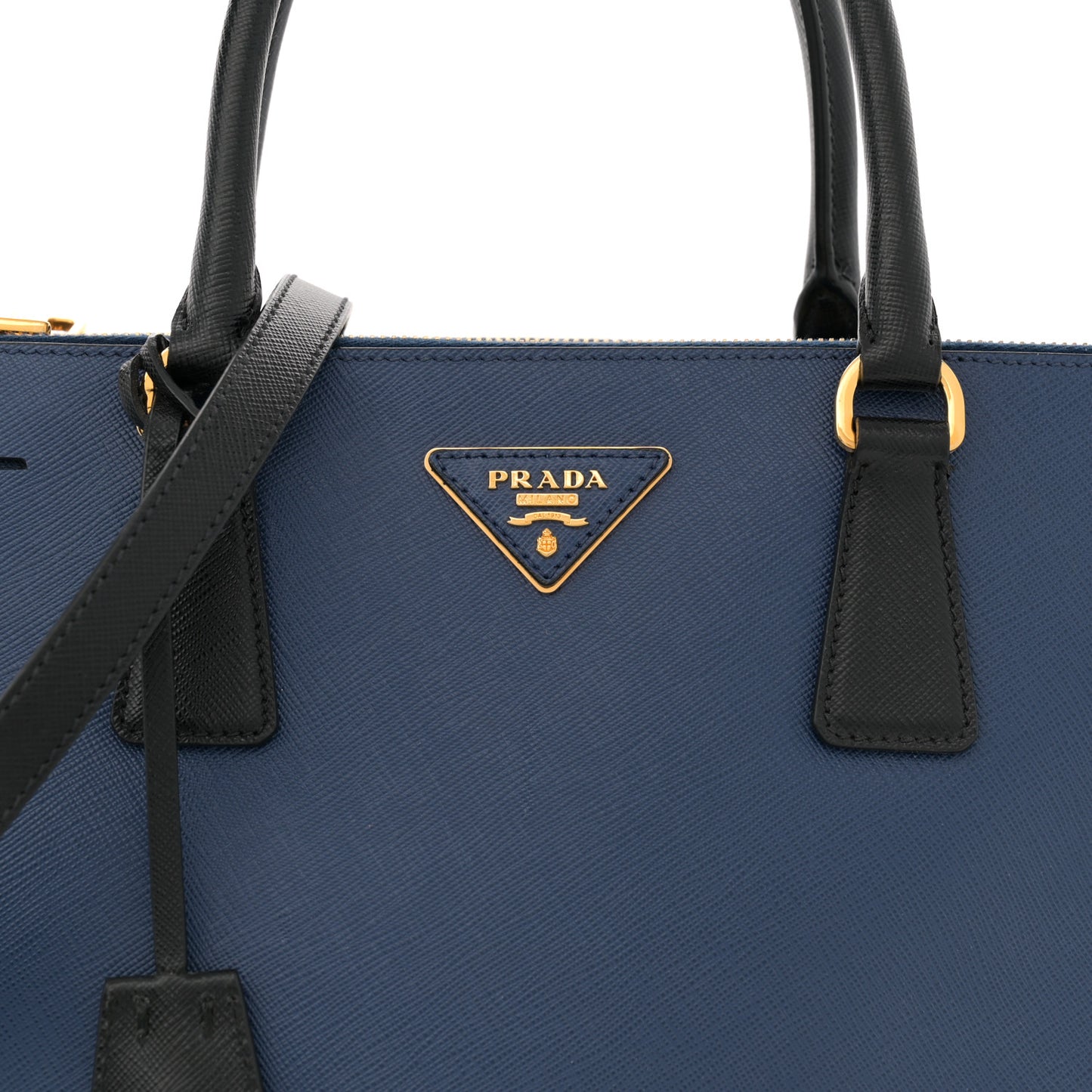 Saffiano Lux Bi-Color Medium Galleria Double Zip Tote Bluette Baltico