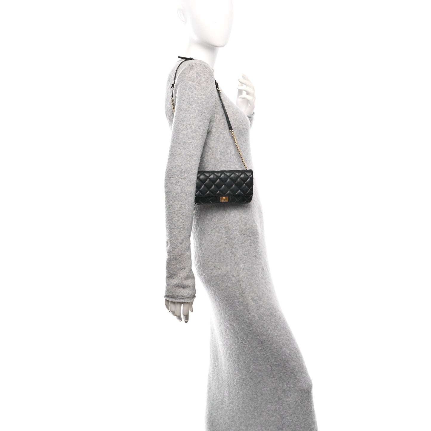 Aged Calfskin Quilted 2.55 Reissue Flap Belt Bag Clutch Black