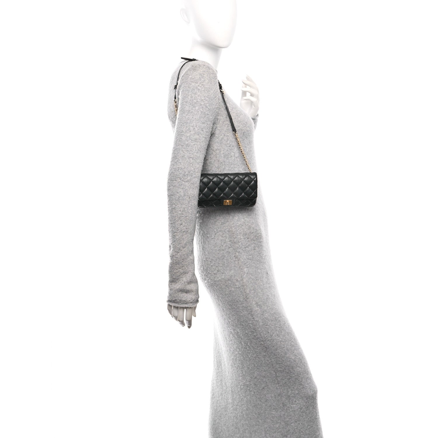 Chanel Aged Calfskin Quilted 2.55 Reissue Flap Belt Bag Clutch Black 2 of 11