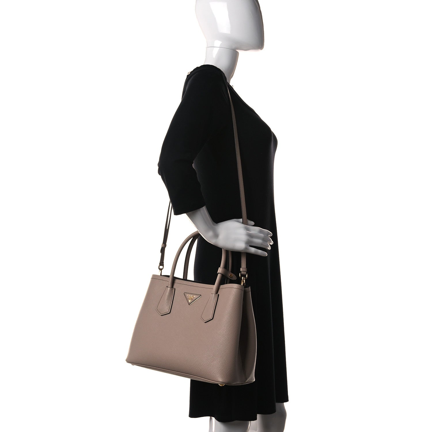 Prada Saffiano Cuir Small Double Bag Cammeo Black 2 of 11