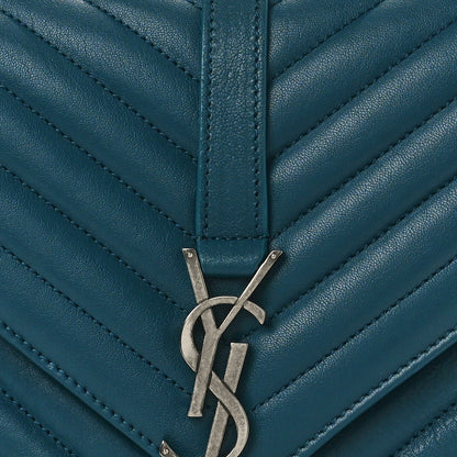 Saint Laurent Sheepskin Matelasse Chevron Monogram Medium College Bag Petrol Green 9 of 11
