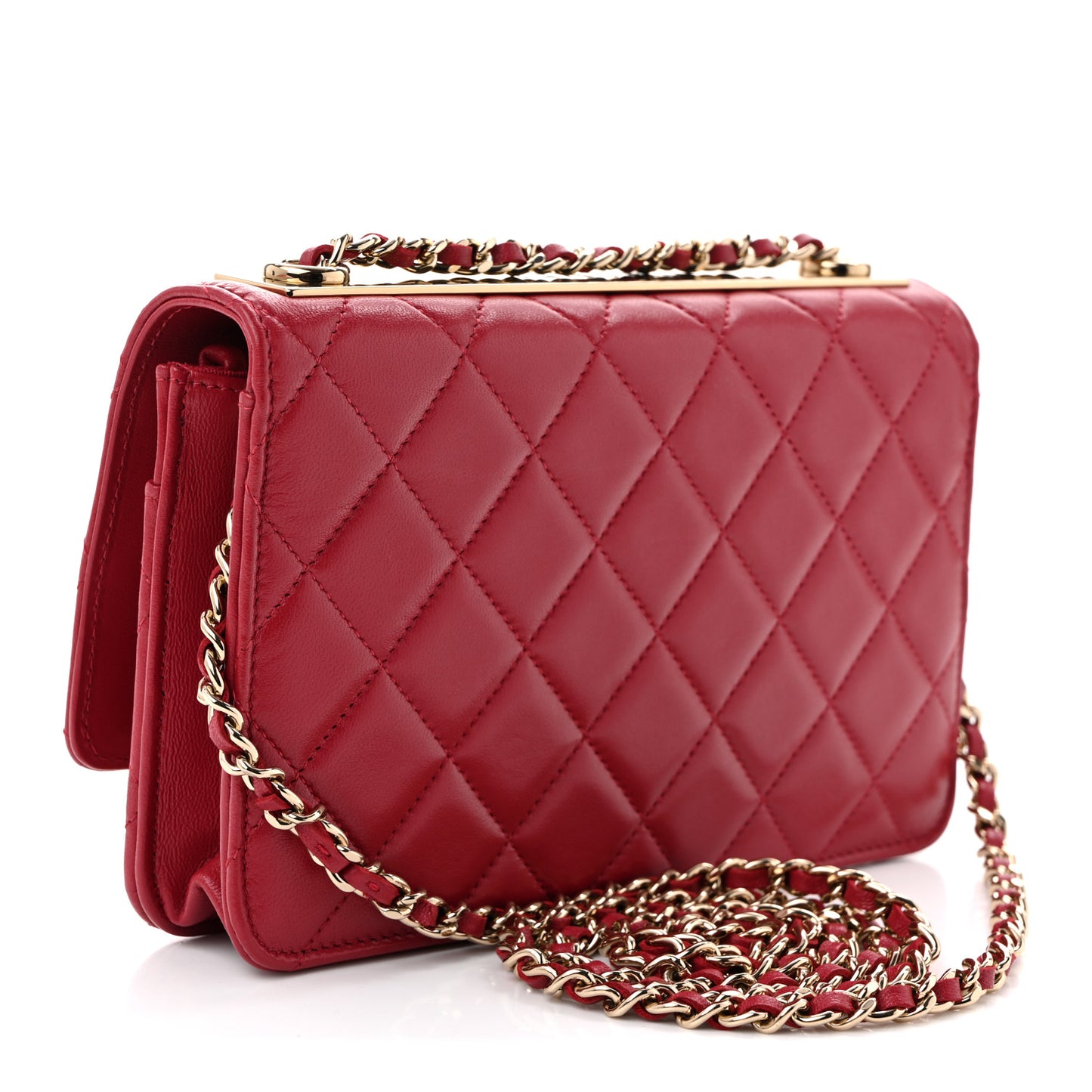 Lambskin Quilted Trendy CC Wallet On Chain WOC Red