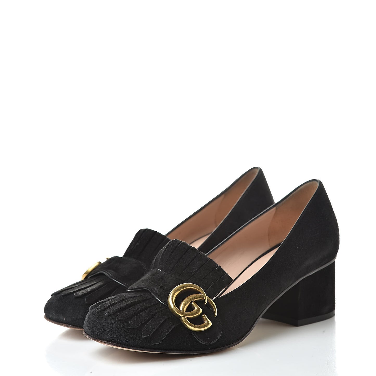 Kid Scamosciato GG Marmont Fringe 50mm Loafer Pumps 36.5 Black