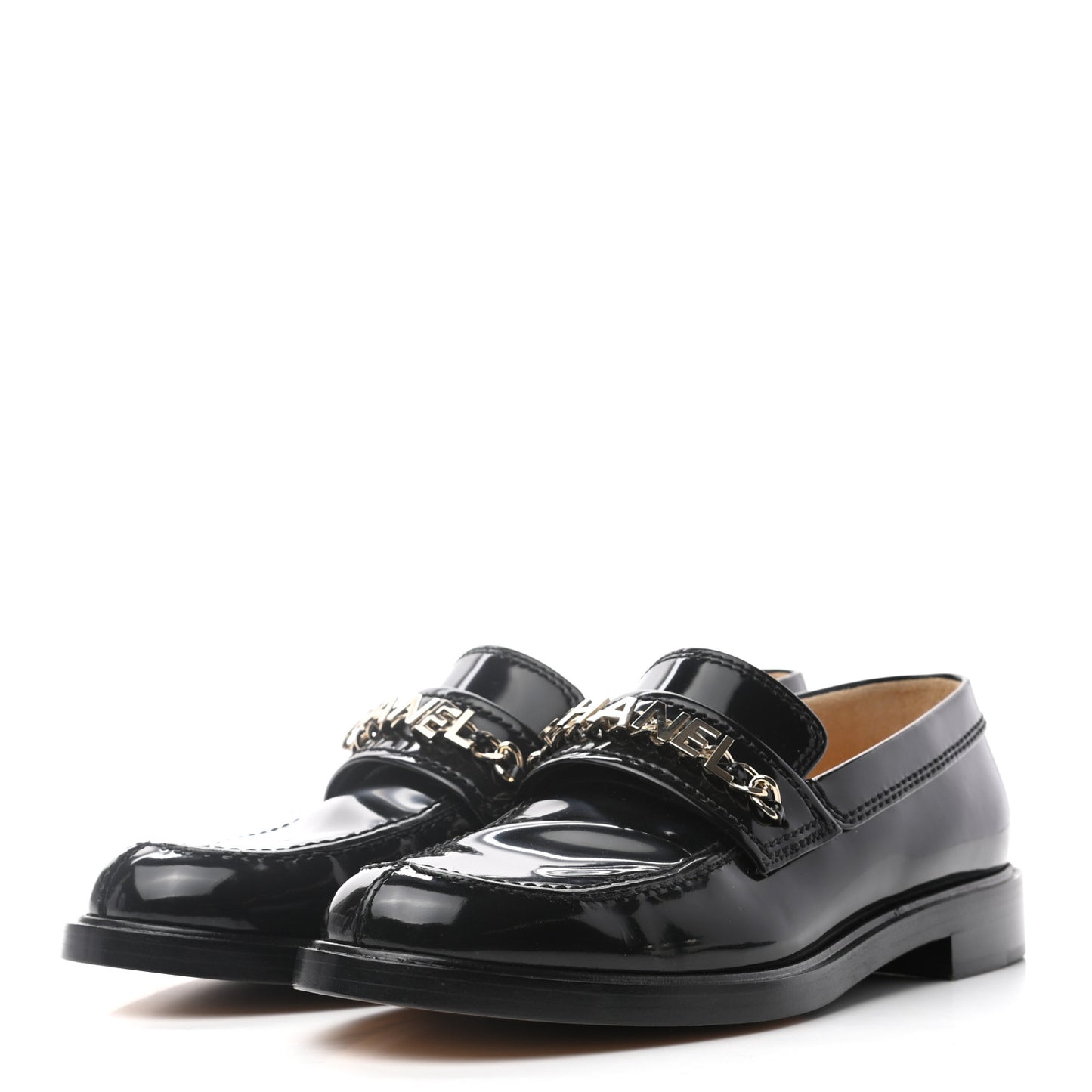 Shiny Calfskin Logo Loafers 38.5 Black