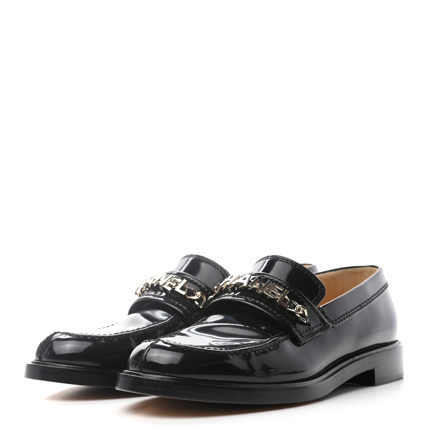 Chanel Shiny Calfskin Logo Loafers 38.5 Black 3 of 8